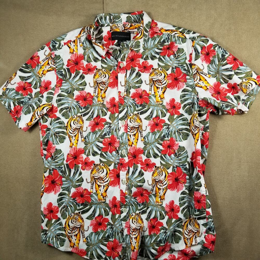 No Boundaries Men's White Tiger Floral Print Short Sleeve Size M(38-40) NB10102